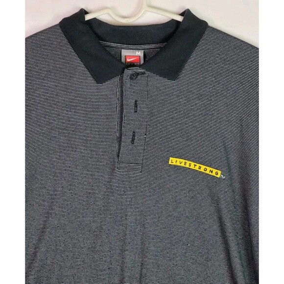 Vintage Nike Polo Shirt Men's Medium Black Striped‎ Livestrong Lance Armstrong - Picture 1 of 13